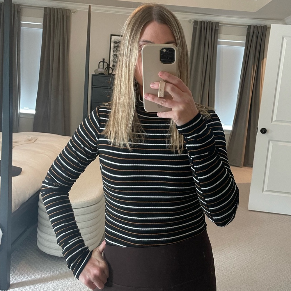 Black Striped Ribbed Turtle Neck Bodysuit